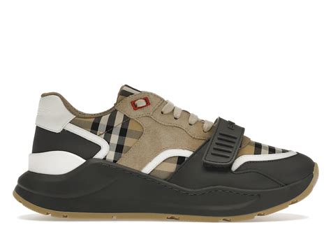 Vintage Check and Leather Sneakers in Archive beige 